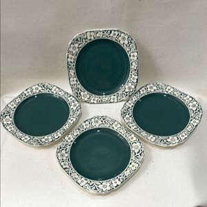 Harker  Pottery Teal Green White Dinnerware Set Elegant Dining 6 1/2 Inch Set 4